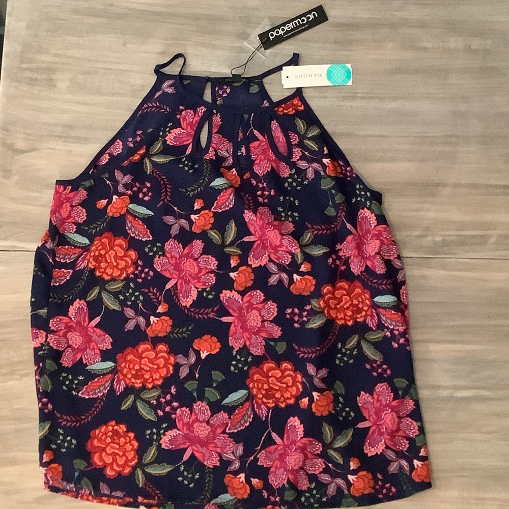 Papermoon Navy and Pink Floral Halter Blouse